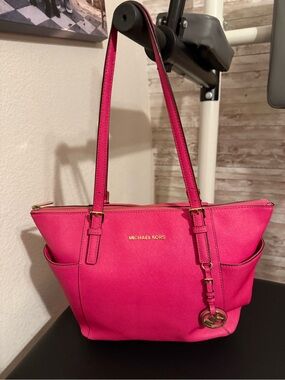 Michael Kors Fuchsia Saffiano Leather Tote with Gold Hardware